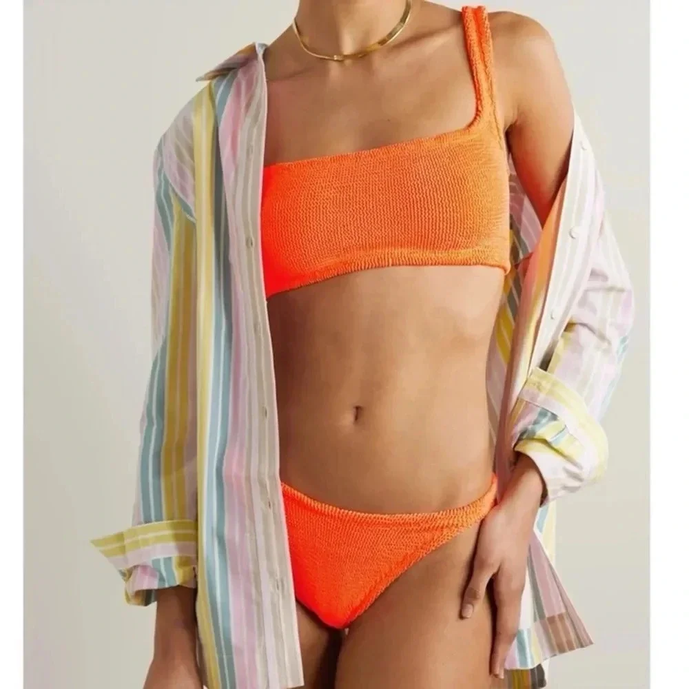 Hunza G Xandra Orange Bikini Set Swimsuit Crinkle Swimwear Revolve Harrods